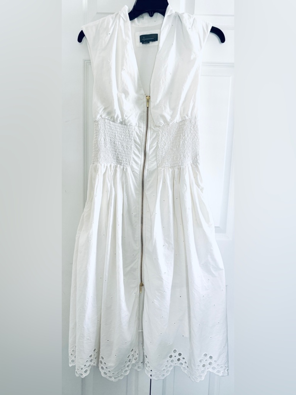 Anthropologie Tommie Cap-Sleeve Zip-Front White Eyelet Midi Dress - Size L - Picture 4 of 6